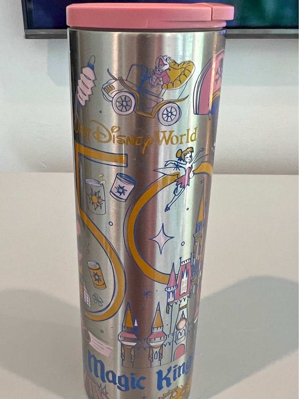 Starbucks Stainless Steel Travel Tumbler with Pink Lid and Gold Accents